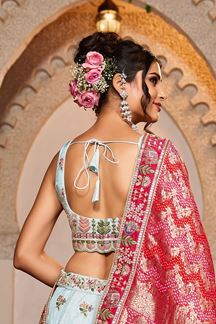Picture of Smashing Blue Designer Indo-Western Lehenga Choli for Engagement, Wedding, and Reception
