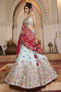Picture of Smashing Blue Designer Indo-Western Lehenga Choli for Engagement, Wedding, and Reception