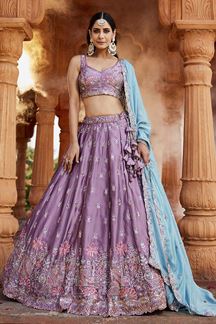 Picture of Spectacular Lavender Designer Indo-Western Lehenga Choli for Engagement, Wedding, and Reception