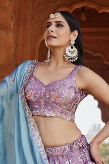 Picture of Spectacular Lavender Designer Indo-Western Lehenga Choli for Engagement, Wedding, and Reception