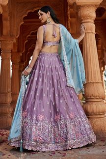 Picture of Spectacular Lavender Designer Indo-Western Lehenga Choli for Engagement, Wedding, and Reception
