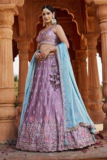 Picture of Spectacular Lavender Designer Indo-Western Lehenga Choli for Engagement, Wedding, and Reception