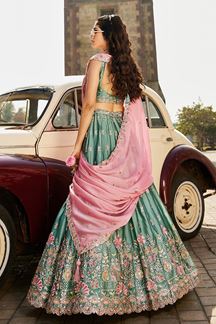 Picture of Outstanding Lime Green Designer Indo-Western Lehenga Choli for Engagement, Wedding, and Reception