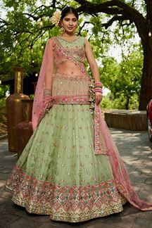 Picture of Mesmerizing Lime Green Designer Indo-Western Lehenga Choli for Engagement, Mehendi, and Reception