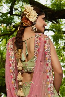 Picture of Mesmerizing Lime Green Designer Indo-Western Lehenga Choli for Engagement, Mehendi, and Reception