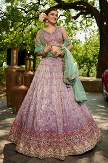 Picture of Striking Lavender Designer Indo-Western Lehenga Choli for Engagement, Wedding, and Reception