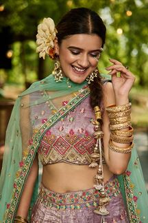 Picture of Striking Lavender Designer Indo-Western Lehenga Choli for Engagement, Wedding, and Reception