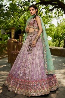 Picture of Striking Lavender Designer Indo-Western Lehenga Choli for Engagement, Wedding, and Reception