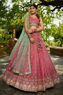 Picture of Flamboyant Pink Designer Indo-Western Lehenga Choli for Engagement, Wedding, and Reception