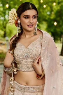 Picture of Pretty Golden Tissue Designer Indo-Western Lehenga Choli for Engagement, Sangeet, and Reception
