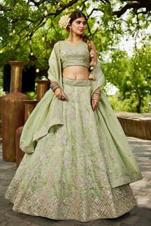 Picture of Surreal Lime Green Designer Indo-Western Lehenga Choli for Engagement, Sangeet, and Reception