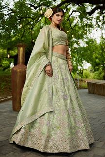 Picture of Surreal Lime Green Designer Indo-Western Lehenga Choli for Engagement, Sangeet, and Reception