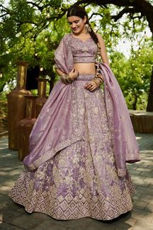 Picture of Aesthetic Lavender Designer Indo-Western Lehenga Choli for Engagement, Sangeet, and Reception