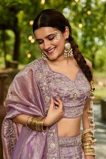 Picture of Aesthetic Lavender Designer Indo-Western Lehenga Choli for Engagement, Sangeet, and Reception