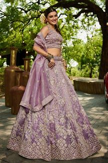 Picture of Aesthetic Lavender Designer Indo-Western Lehenga Choli for Engagement, Sangeet, and Reception