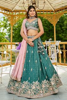 Picture of Delightful Teal Designer Indo-Western Lehenga Choli for Engagement, Wedding, and Reception