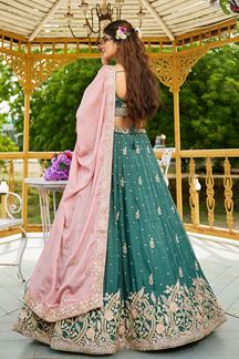 Picture of Delightful Teal Designer Indo-Western Lehenga Choli for Engagement, Wedding, and Reception