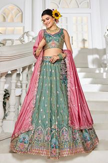 Picture of Charming Sea Green Designer Indo-Western Lehenga Choli for Engagement, Wedding, and Reception