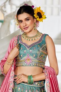 Picture of Charming Sea Green Designer Indo-Western Lehenga Choli for Engagement, Wedding, and Reception