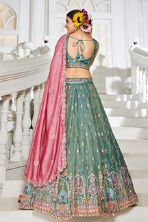 Picture of Charming Sea Green Designer Indo-Western Lehenga Choli for Engagement, Wedding, and Reception