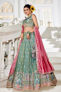 Picture of Charming Sea Green Designer Indo-Western Lehenga Choli for Engagement, Wedding, and Reception