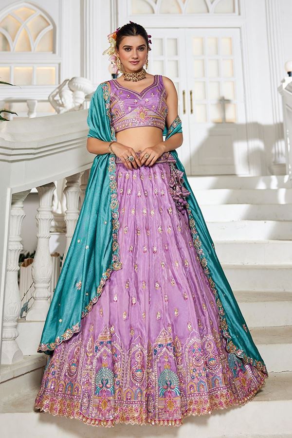 Picture of Divine Lavender Designer Indo-Western Lehenga Choli for Engagement, Wedding, and Reception