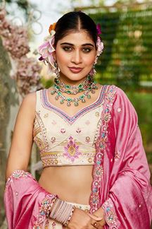 Picture of Glorious Cream Designer Indo-Western Lehenga Choli for Engagement, Wedding, and Reception