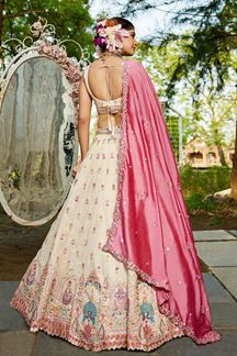 Picture of Glorious Cream Designer Indo-Western Lehenga Choli for Engagement, Wedding, and Reception