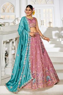 Picture of Astounding Pink Designer Indo-Western Lehenga Choli for Engagement, Wedding, and Reception