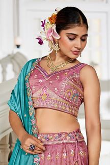 Picture of Astounding Pink Designer Indo-Western Lehenga Choli for Engagement, Wedding, and Reception