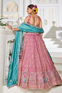 Picture of Astounding Pink Designer Indo-Western Lehenga Choli for Engagement, Wedding, and Reception