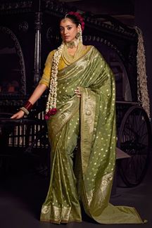 Picture of Flamboyant Pure Viscose Tissue Designer Saree for Wedding, Reception, and Mehendi