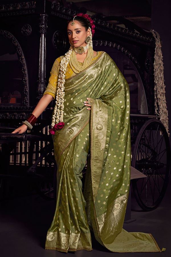 Picture of Flamboyant Pure Viscose Tissue Designer Saree for Wedding, Reception, and Mehendi