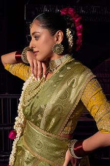 Picture of Flamboyant Pure Viscose Tissue Designer Saree for Wedding, Reception, and Mehendi