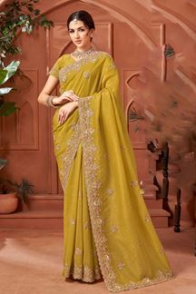 Picture of Smashing Crush Silk Designer Saree for Haldi, Wedding, and Reception