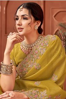 Picture of Smashing Crush Silk Designer Saree for Haldi, Wedding, and Reception