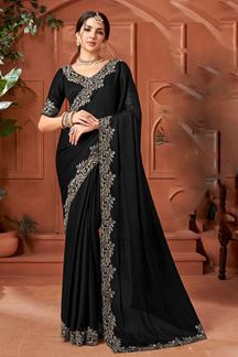 Picture of Mesmerizing Satin Chiffon Designer Saree for Parties