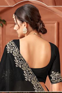 Picture of Mesmerizing Satin Chiffon Designer Saree for Parties