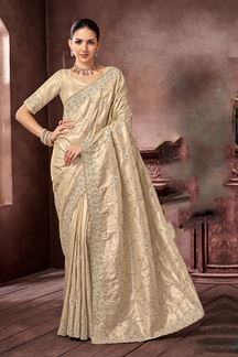 Picture of Aesthetic Jacquard Silk Designer Saree for Engagement, Wedding, and Reception