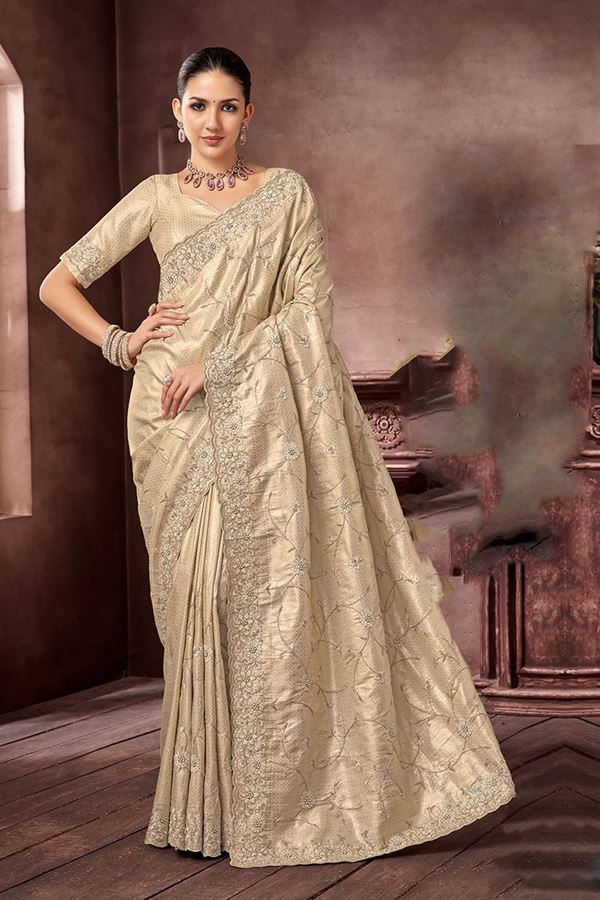 Picture of Aesthetic Jacquard Silk Designer Saree for Engagement, Wedding, and Reception