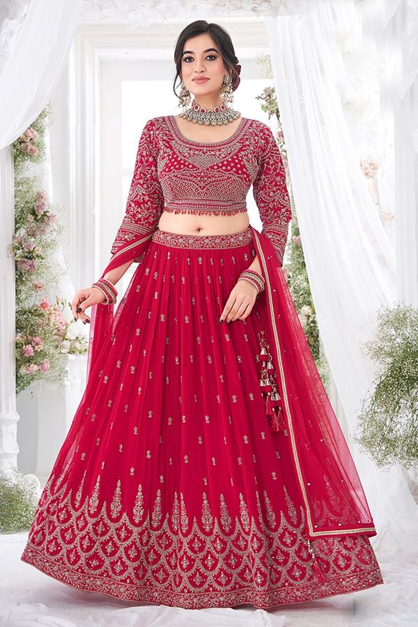 Picture of Exuberant Red Designer Bridal Lehenga Choli for Wedding and Reception