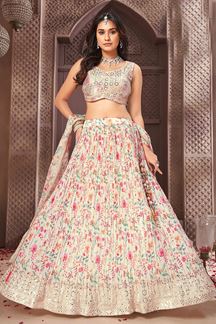 Picture of Heavenly Cream Designer Indo-Western Lehenga Choli for Engagement, Reception, and Sangeet