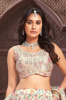 Picture of Heavenly Cream Designer Indo-Western Lehenga Choli for Engagement, Reception, and Sangeet