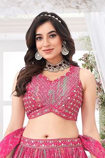 Picture of Magnificent Pink Designer Indo-Western Lehenga Choli for Engagement, Reception, and Sangeet