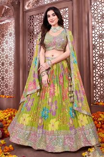 Picture of Beautiful Green Designer Indo-Western Lehenga Choli for Engagement, Reception, and Mehendi