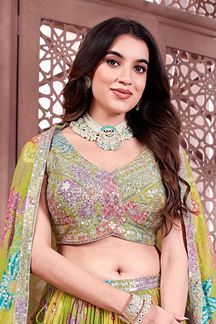 Picture of Beautiful Green Designer Indo-Western Lehenga Choli for Engagement, Reception, and Mehendi