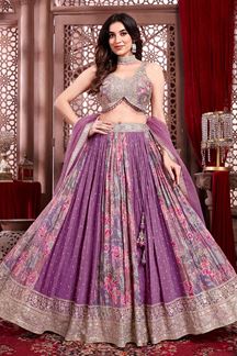 Picture of Attractive Purple Designer Indo-Western Lehenga Choli for Engagement, Reception, and Sangeet