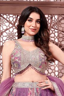 Picture of Attractive Purple Designer Indo-Western Lehenga Choli for Engagement, Reception, and Sangeet