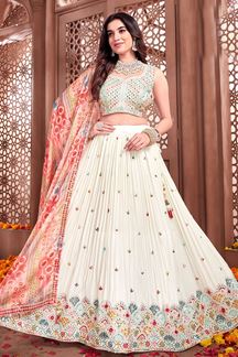 Picture of Glamorous Cream Designer Indo-Western Lehenga Choli for Engagement, Reception, and Sangeet