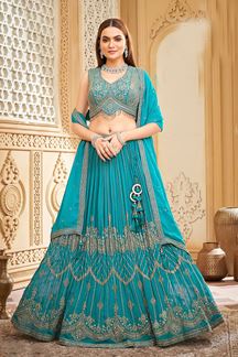 Picture of Pretty Blue Designer Indo-Western Lehenga Choli for Engagement, Reception, and Pre-Wedding Shoot